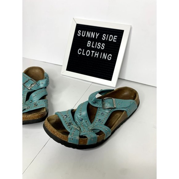 Betula By Birkenstock Women's Turquoise Lambada Studded Sandals Size 7 - Picture 3 of 12